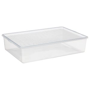 Basic Shoe Box, storage box for boots. It is made of translucent material to see the content of the shoe storage boxes from all angles. The box has a clicked-on lid.