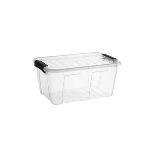 Home Box 8L storage box with a clear design, which makes it possible to identify the content of the boxes. The container has firm closing clips.