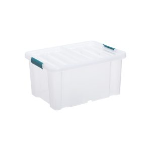 Sanshui 15L storage box has the double-sided flexible lid with clips in shaded Shaded Spurce. The roughed surface makes it more resistant to scratches and gives an overview what is inside without fully revealing it.