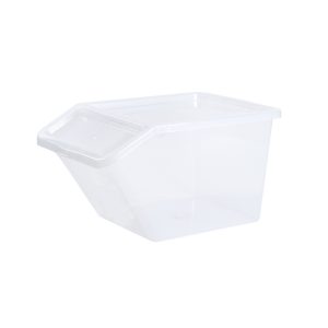 Basic Box Slanted 40L storage box made of translucent material which gives a perfect overview of what is inside. The slanted version is very convinient to open when boxes are stacked or in a wardrobe.