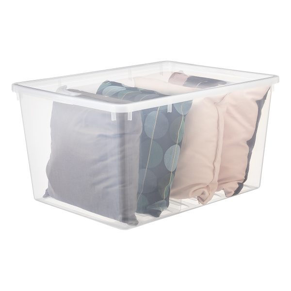 Basic Box 134L extra large storage box made of translucent material. It can fit set of bedding without a problem. Inside the box are pillows.
