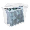 Basic Box 80L large storage box made of translucent material. Inside the box are pillows.