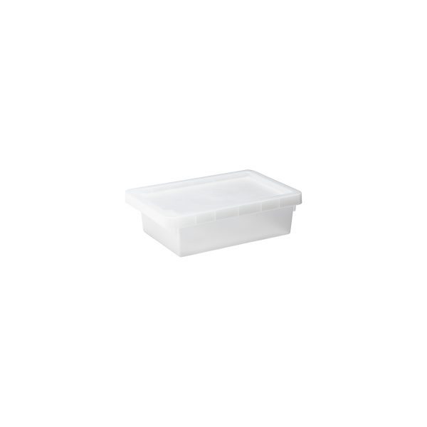 Tag Store 1.5L storage box with a clicked-on lid and semi-translucent surface that lets you sense but not see what is inside the box. The box come with writable tag to place on the front of the container.