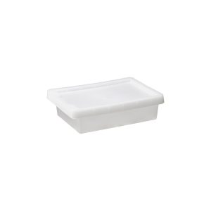 Tag Store 5L storage box with a clicked-on lid and semi-translucent surface that lets you sense but not see what is inside the box. The box come with writable tag to place on the front of the container.