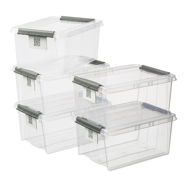 Value pack of five 14L Proboxes. Probox is series of premium storage boxes. They are stackable and made of translucent material. All boxes are equipped with QR codes compatible with the BoxPointer app.