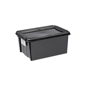 Probox 14L storage box made of black, post-consumer material. It is part of premium series of stackable storage solutions with a modern design.