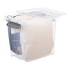 Probox 53L storage box made of translucent material. It is part of premium series of stackable storage solutions with a modern design. Box has bedding inside.