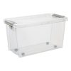 Probox 70L storage box made of translucent material. It is part of premium series of stackable storage solutions. The lid is closed with two strong clips.