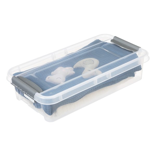 Probox Bedroller 31L storage box made of translucent material. Box has blankets inside. It is part of premium series of stackable storage solutions with a modern design.