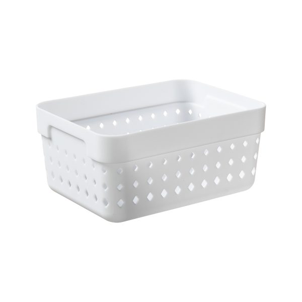 A large storage organizer is made of white plastic with a modern, elegant design.