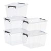 Value Pack of five 15L Home Box storage boxes made of translucent material with black clips. Containers have a classic, simple design.