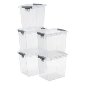 Value pack of five 53L Proboxes. Probox is series of premium storage boxes. They are stackable and made of translucent material. All boxes are equipped with QR codes compatible with the BoxPointer app.