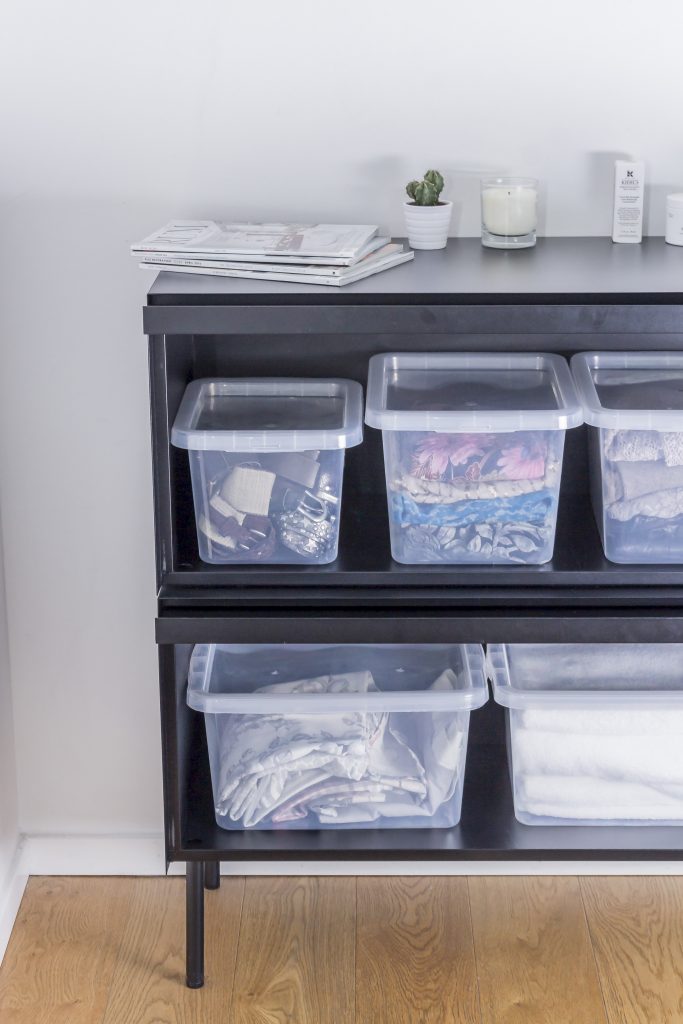 Basic boxes are perfect for clothes, accessories, bedclothes or tableclothes storage, due to great variety of sizes. Containers made of clear material are placed inside a boocase and filled with clothes, beddings, etc.