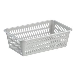 Mini Basket in a medium size has a classic hole-design. The storage basket is in silver color.