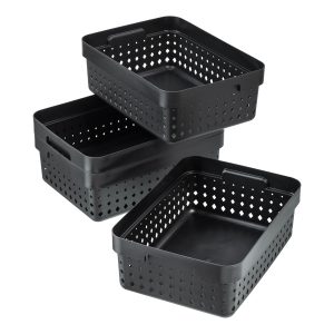 Value pack of 4 medium Seoul baskets for storage in a black color. They are made of post-consumer recycled material.