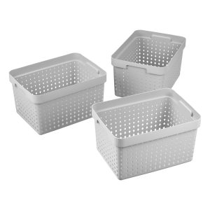 Value pack of 3 large Seoul baskets for storage in a cool gray color. They are made of post-consumer recycled material.